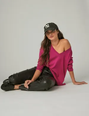 Lucky Brand Cloud Soft V-Ausschnitt Pullover Fuchsienrot Lucky Brand