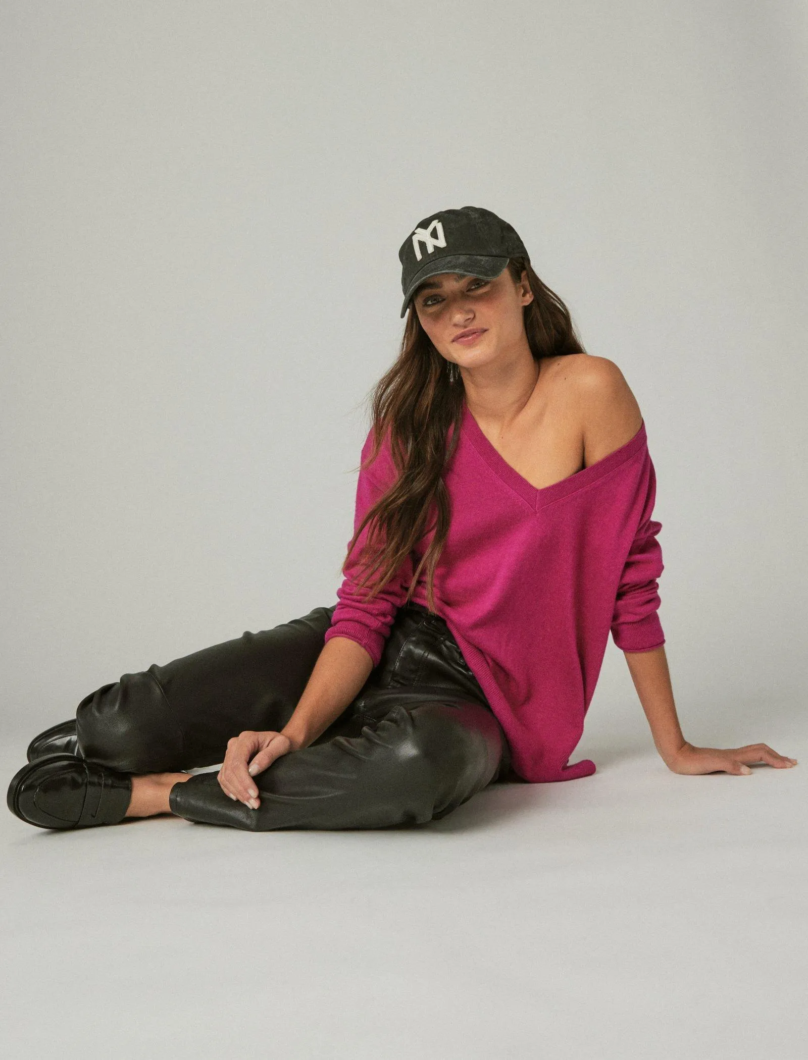 Lucky Brand Cloud Soft V-Ausschnitt Pullover Fuchsienrot Lucky Brand
