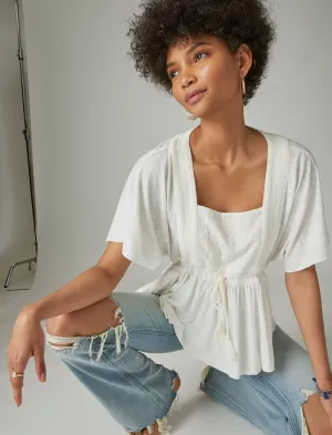 Lucky Brand Besticktes Square Neck Top in Off White von Lucky Brand