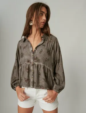 Lucky Brand Blumenbedrucktes Overdye-Top Grau Multi Lucky Brand