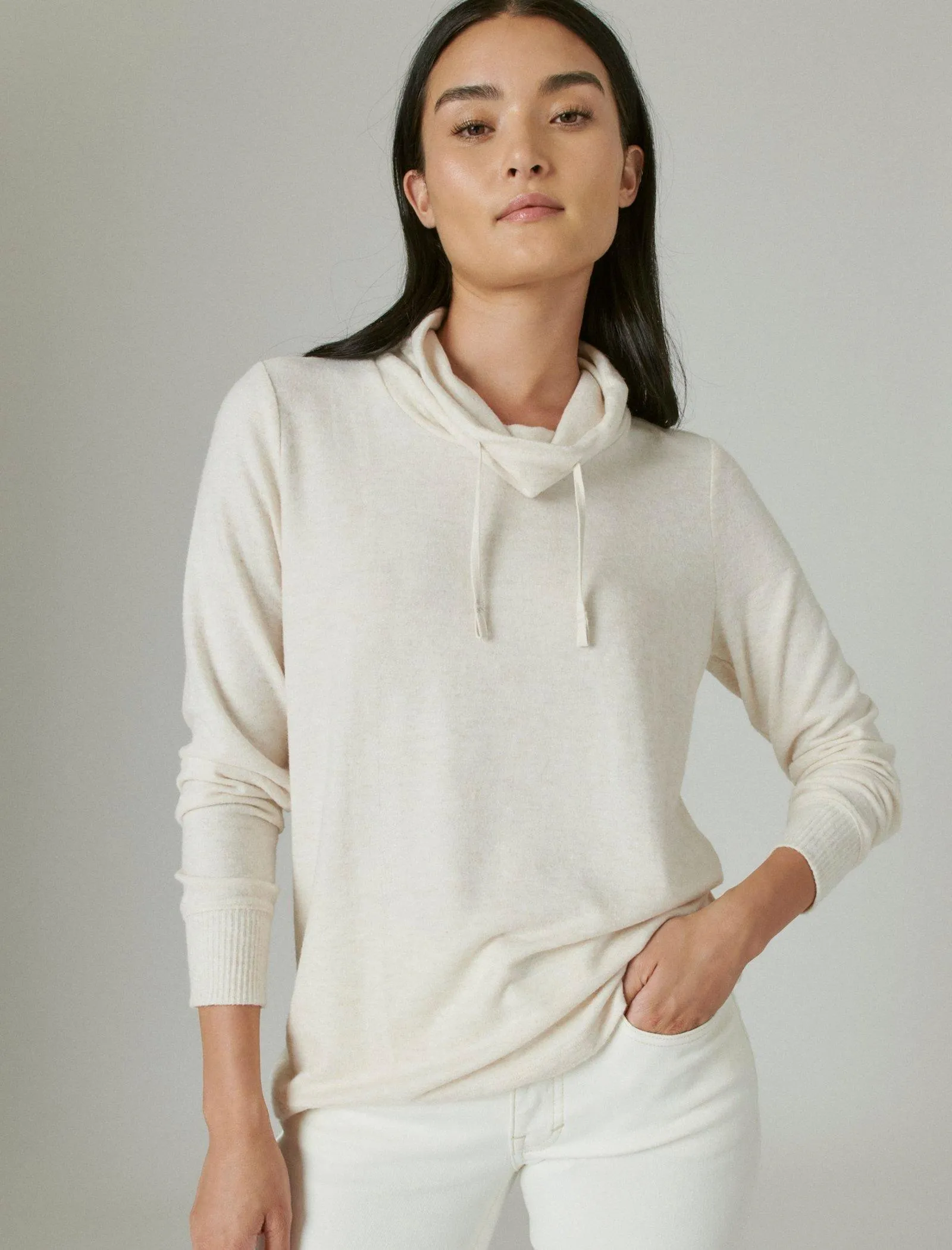 Lucky Brand Funnel Neck Cloud Jersey Pullover Straw Heather Lucky Brand