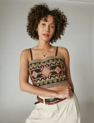 Lucky Brand Geo Besticktes Cropped Tank Top Schwarz Lucky Brand