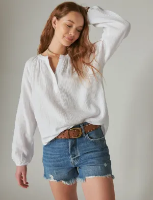 Lucky Brand Langarmhemd mit offenem Kragen Weiß Lucky Brand