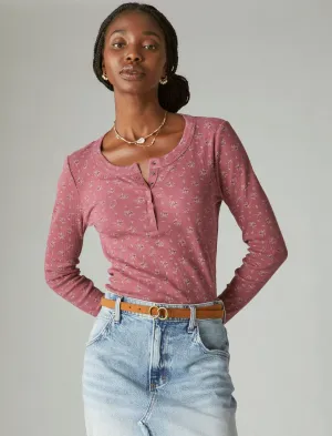 Lucky Brand Langarm Rippstrick Knopf-Henley Lila Multi Lucky Brand