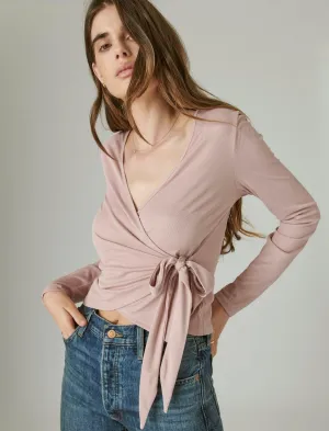 Lucky Brand Langarm-Sandwasch-Rippen-Wickeloberteil Gebürsteter Flieder Lucky Brand