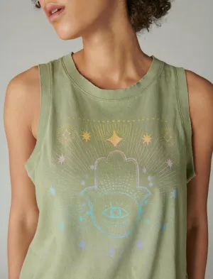 Lucky Brand Ombré Hamsa Muscle Tank Ölgrün Lucky Brand