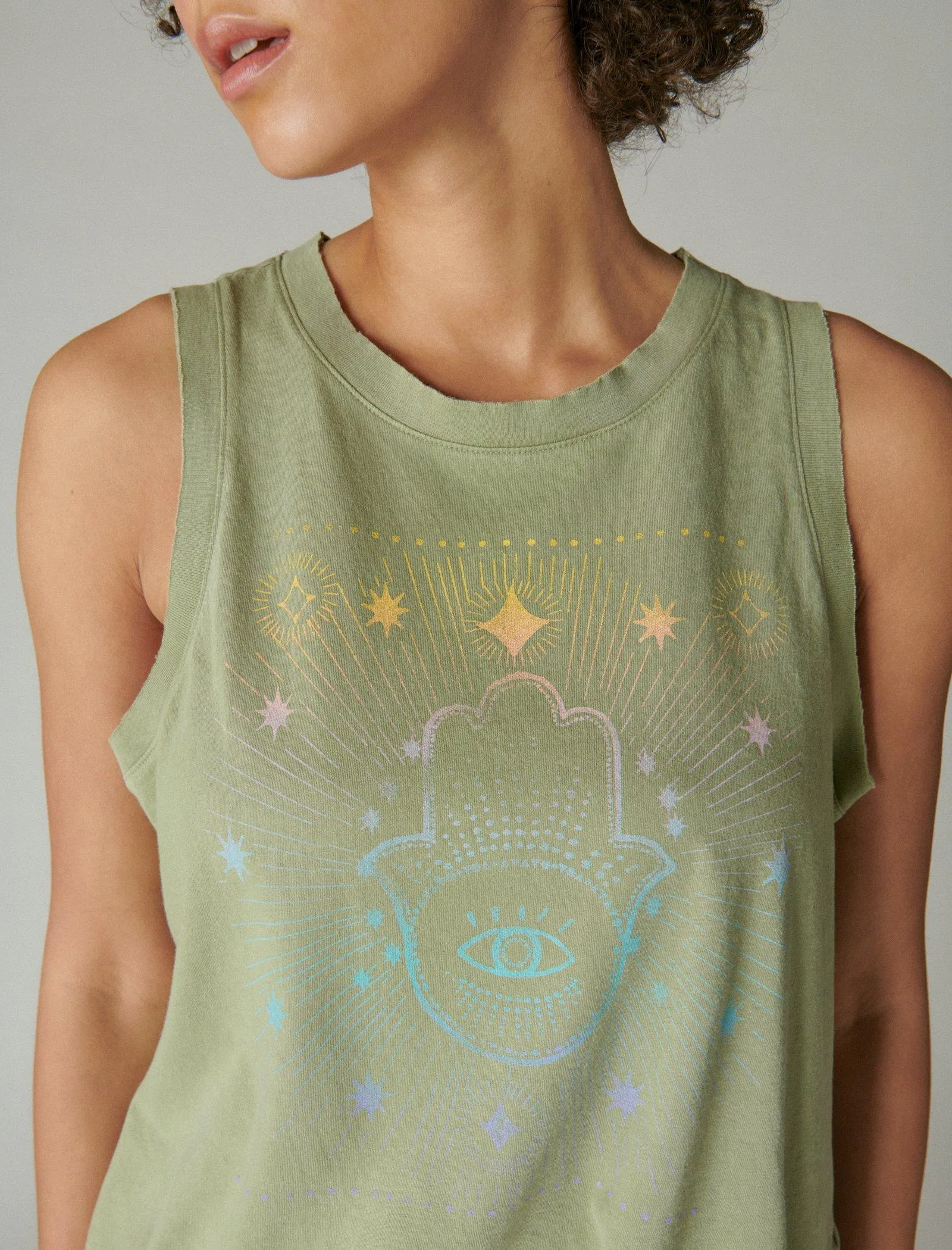 Lucky Brand Ombré Hamsa Muscle Tank Ölgrün Lucky Brand