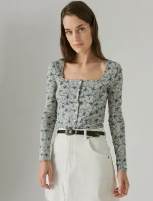 Lucky Brand Pointelle Cardigan Top Blau Blumenmuster Lucky Brand