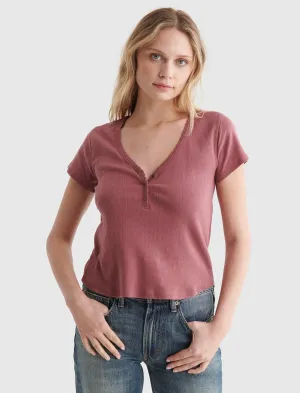 Lucky Brand Pointelle-Strick Henley-Kurzarmhemd Zerdrückte Beere Lucky Brand