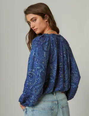 Lucky Brand Bluse mit bedrucktem Bubble-Saum in Marineblau Multi