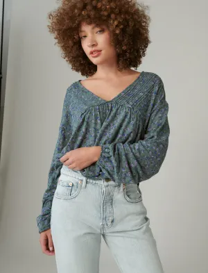 Lucky Brand Bedrucktes Langarm-Bauernoberteil Grün Multi Lucky Brand
