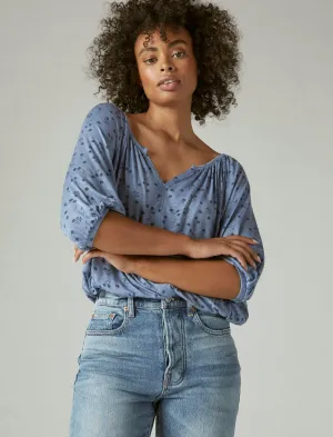 Lucky Brand Bedrucktes Bauern-Oberteil Blaue Blumen Lucky Brand