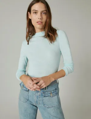 Lucky Brand Rippen-Imitationshalsausschnitt Langarmtop Blau Leuchten Lucky Brand