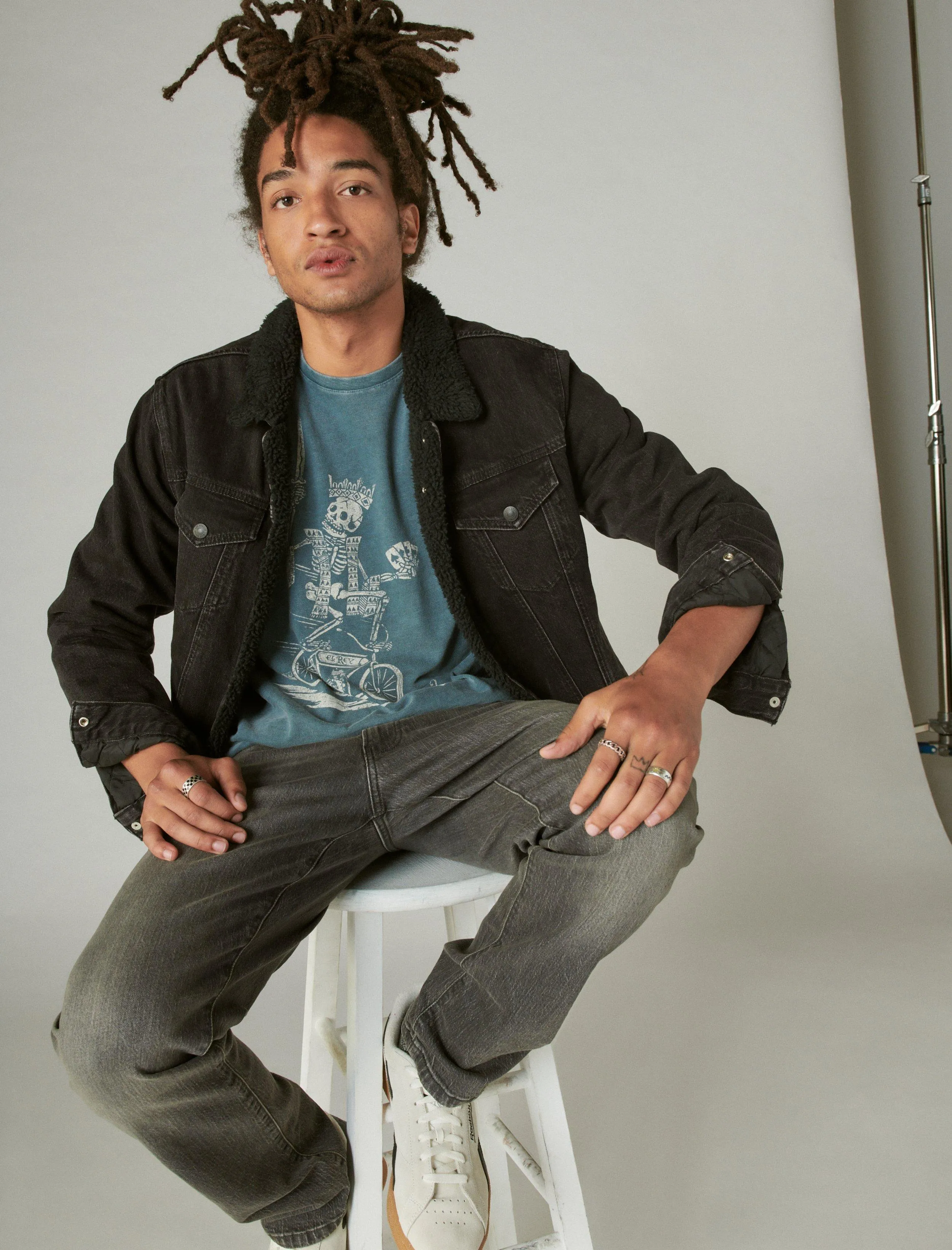 Lucky Brand Skeleton Biker T-Shirt Dunkelschiefer Lucky Brand