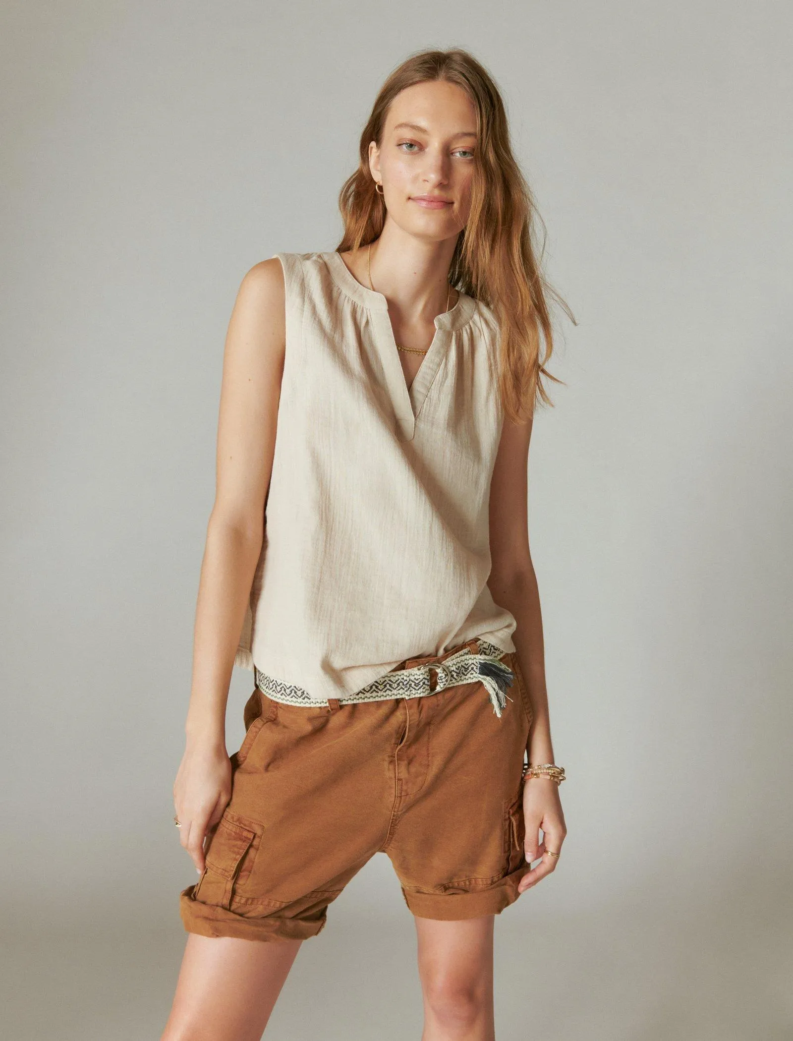Lucky Brand Ärmelloses Popover-Hemd Creme Lucky Brand