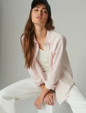 Lucky Brand Gestreiftes Boyfriend-Hemd mit Knopfleiste in Rosa Streifen Lucky Brand