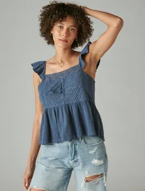 Lucky Brand Texturiertes Joch-Peplum-Top Dunkelblau Lucky Brand