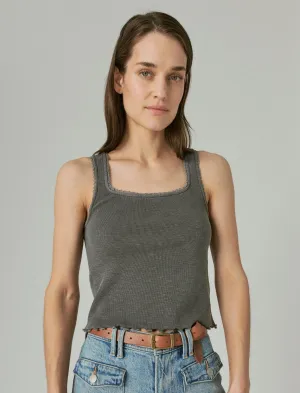 Lucky Brand Touch Of Lace Tank Asphalt Lucky Brand