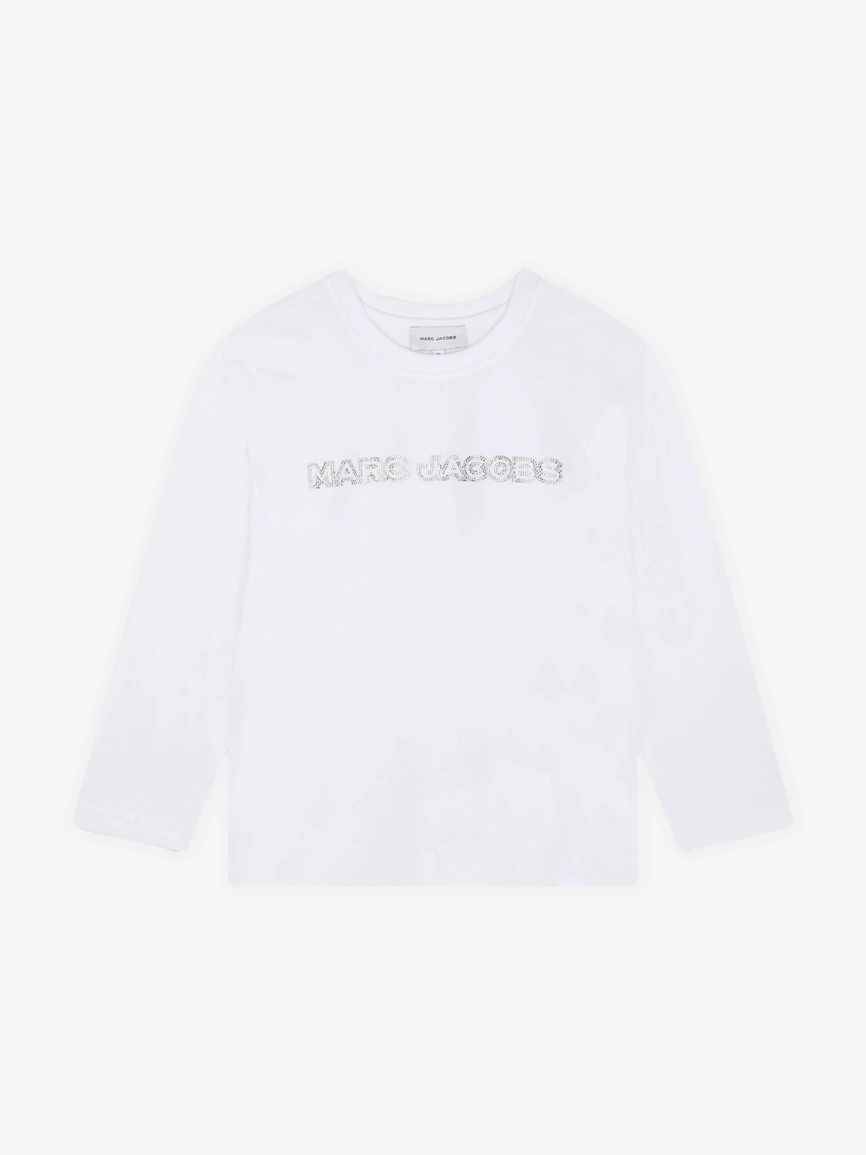 MARC JACOBS Mädchen Langarm Diamante Logo T-Shirt in Weiß