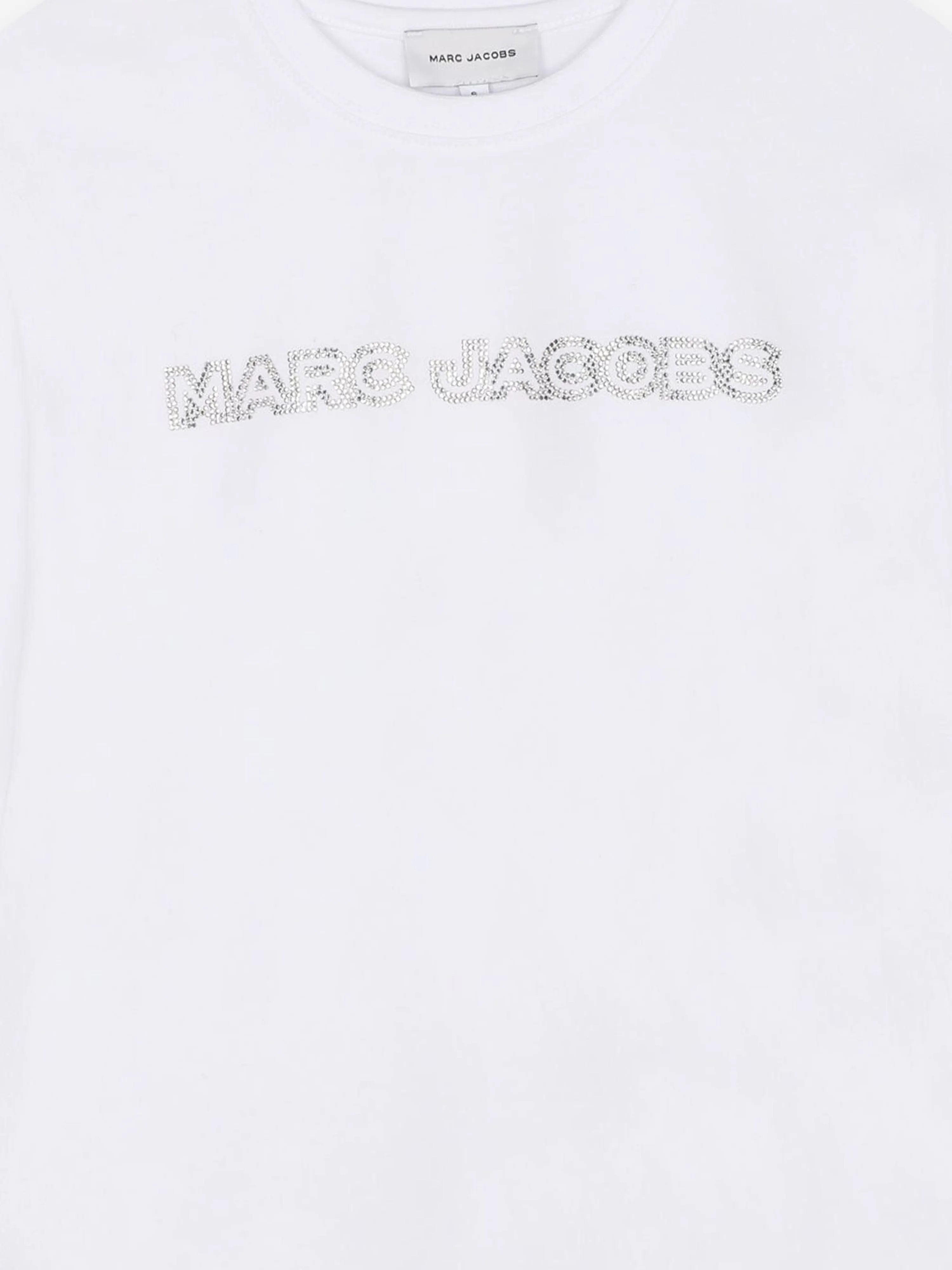 MARC JACOBS Mädchen Langarm Diamante Logo T-Shirt in Weiß