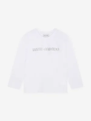 MARC JACOBS Mädchen Langarm Diamante Logo T-Shirt in Weiß