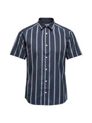 Herren gestreiftes Hemd, Marineblau