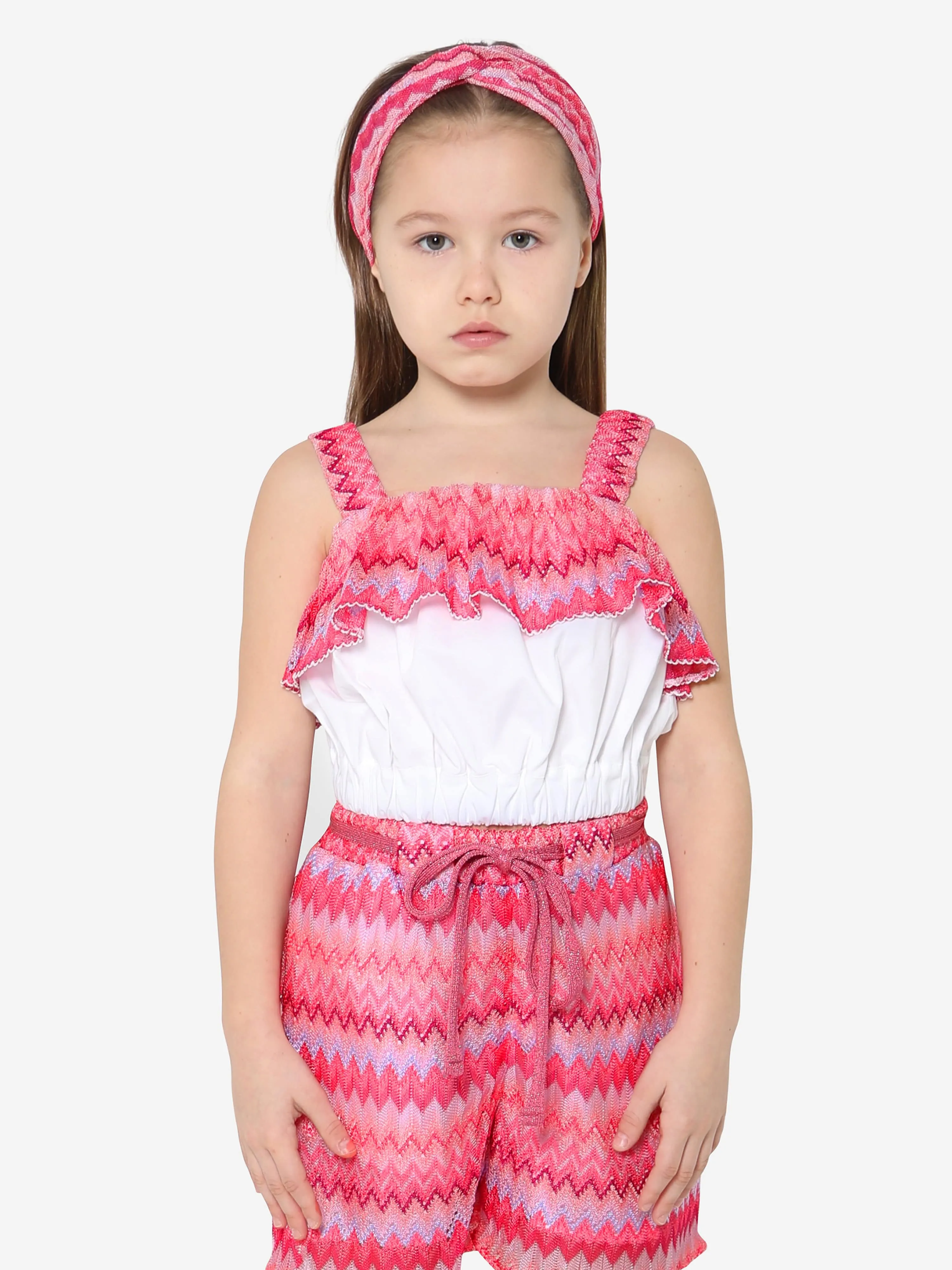 Missoni Mädchen Zickzack-Rüschenbesatz Top in Weiß