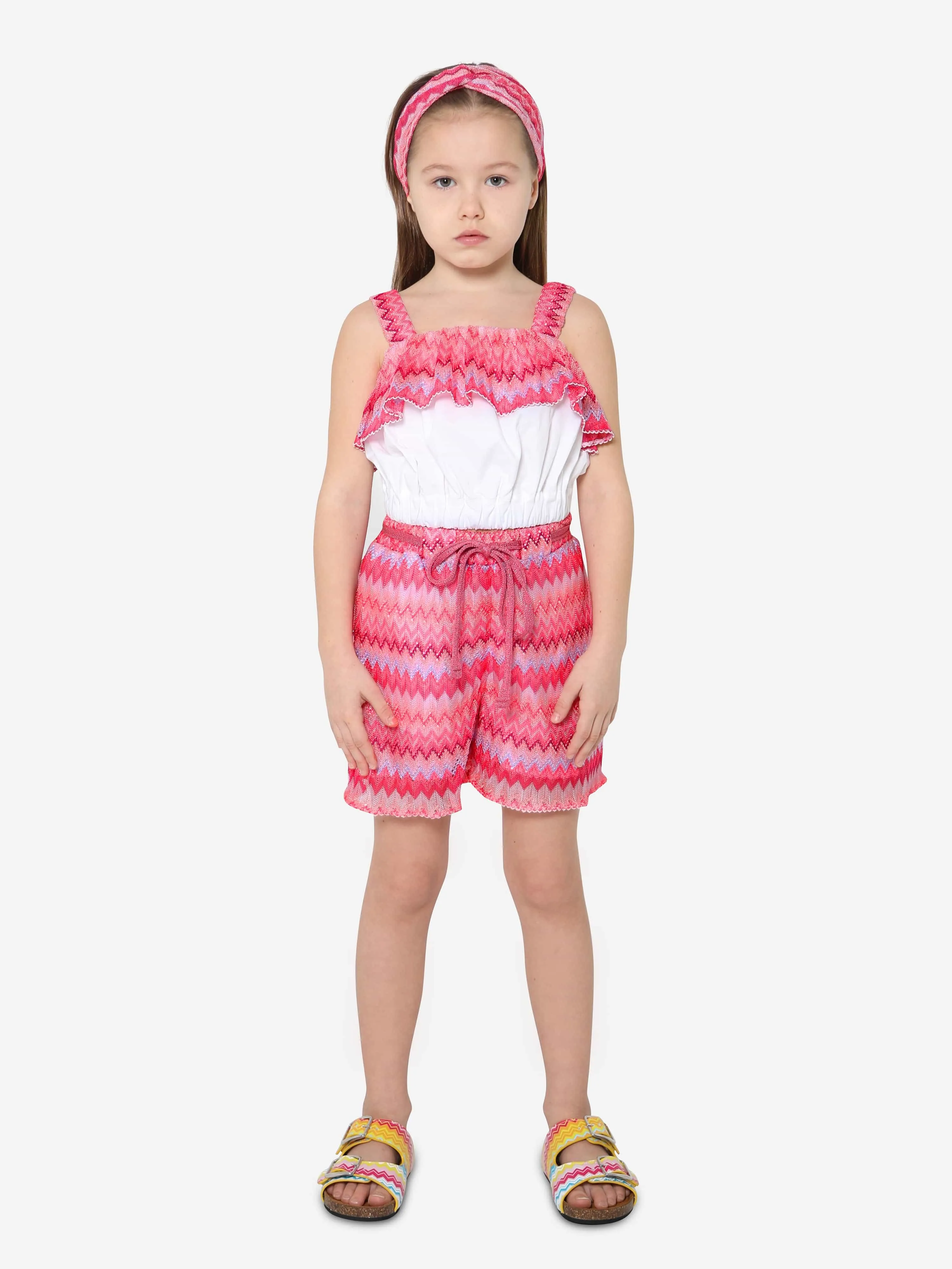 Missoni Mädchen Zickzack-Rüschenbesatz Top in Weiß