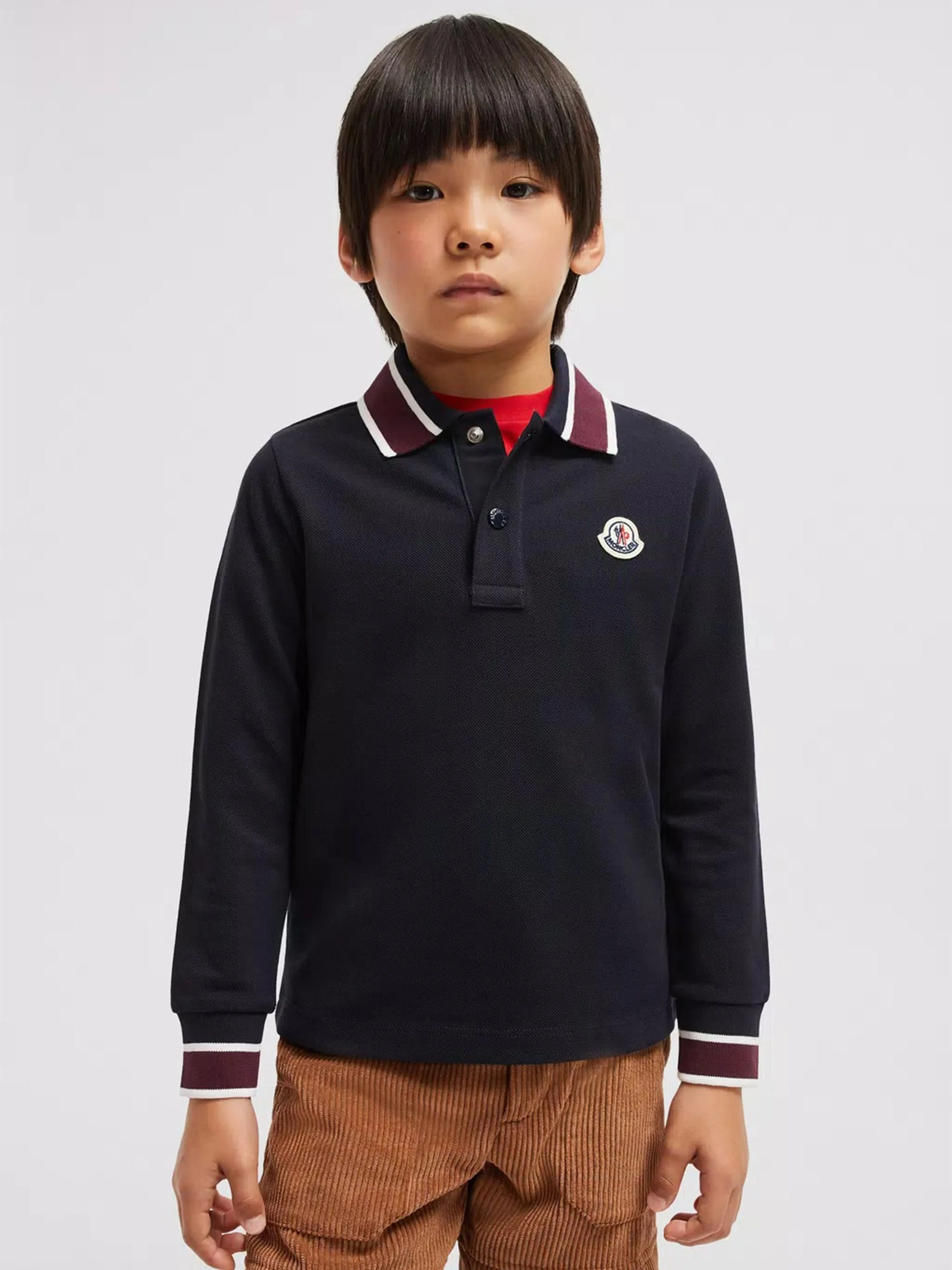 Moncler Enfant Jungen Langarm-Polohemd in Marine