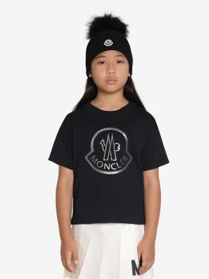 Moncler Enfant Mädchen Logo Print T-Shirt in Schwarz