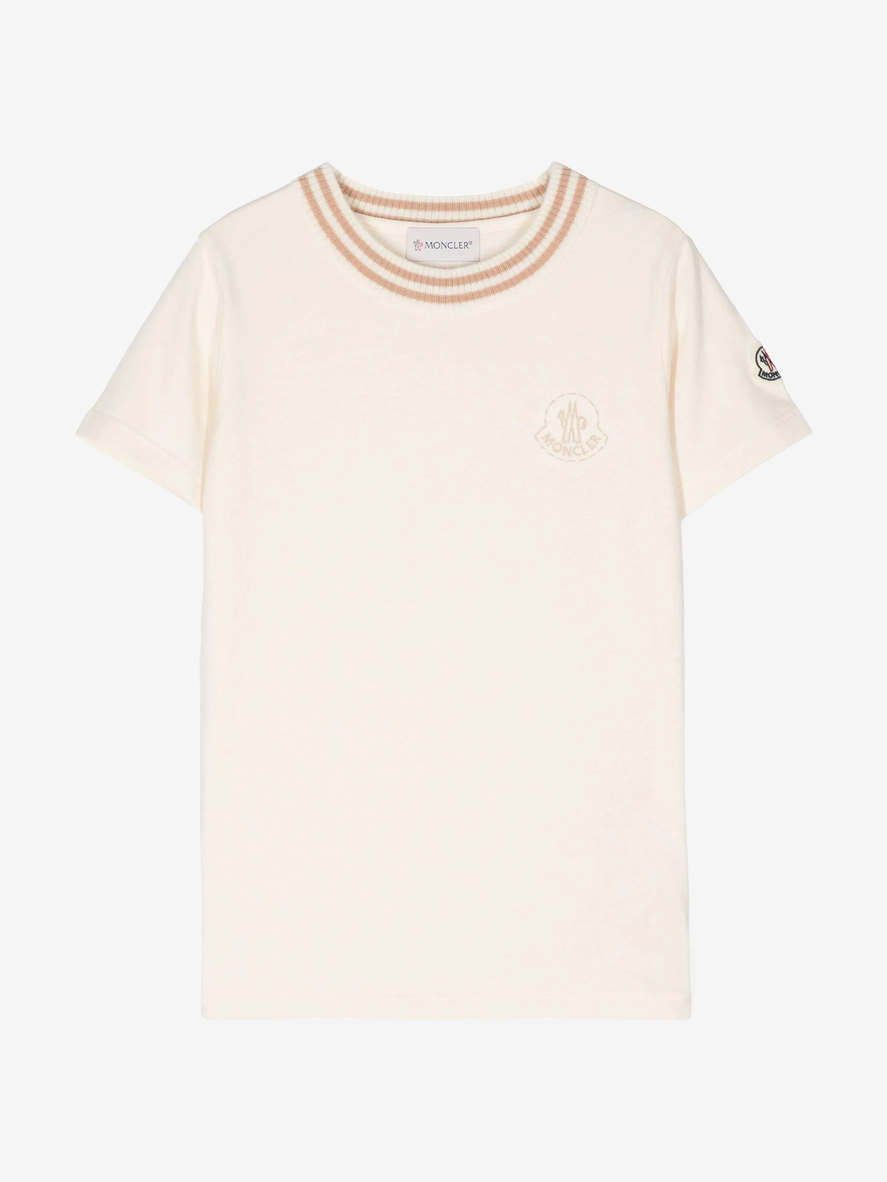 Moncler Enfant Mädchen Logo T-Shirt in Elfenbein