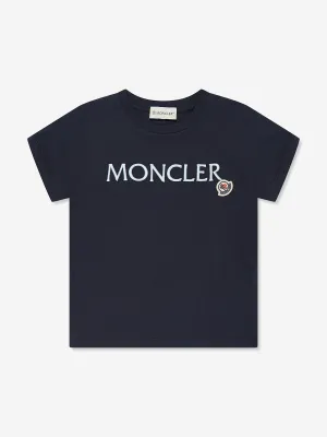 Moncler Enfant Mädchen Logo T-Shirt in Marineblau