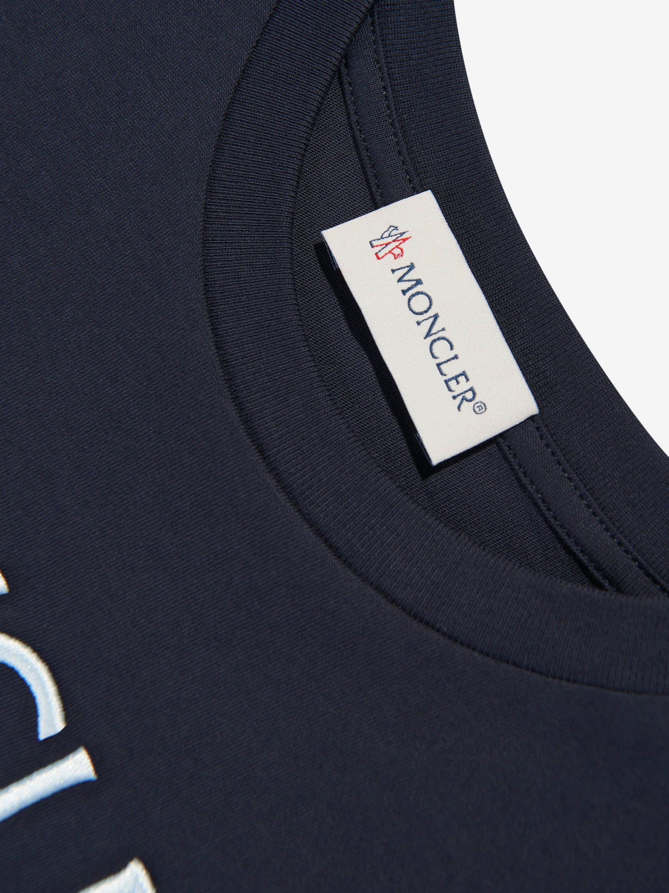Moncler Enfant Mädchen Logo T-Shirt in Marineblau