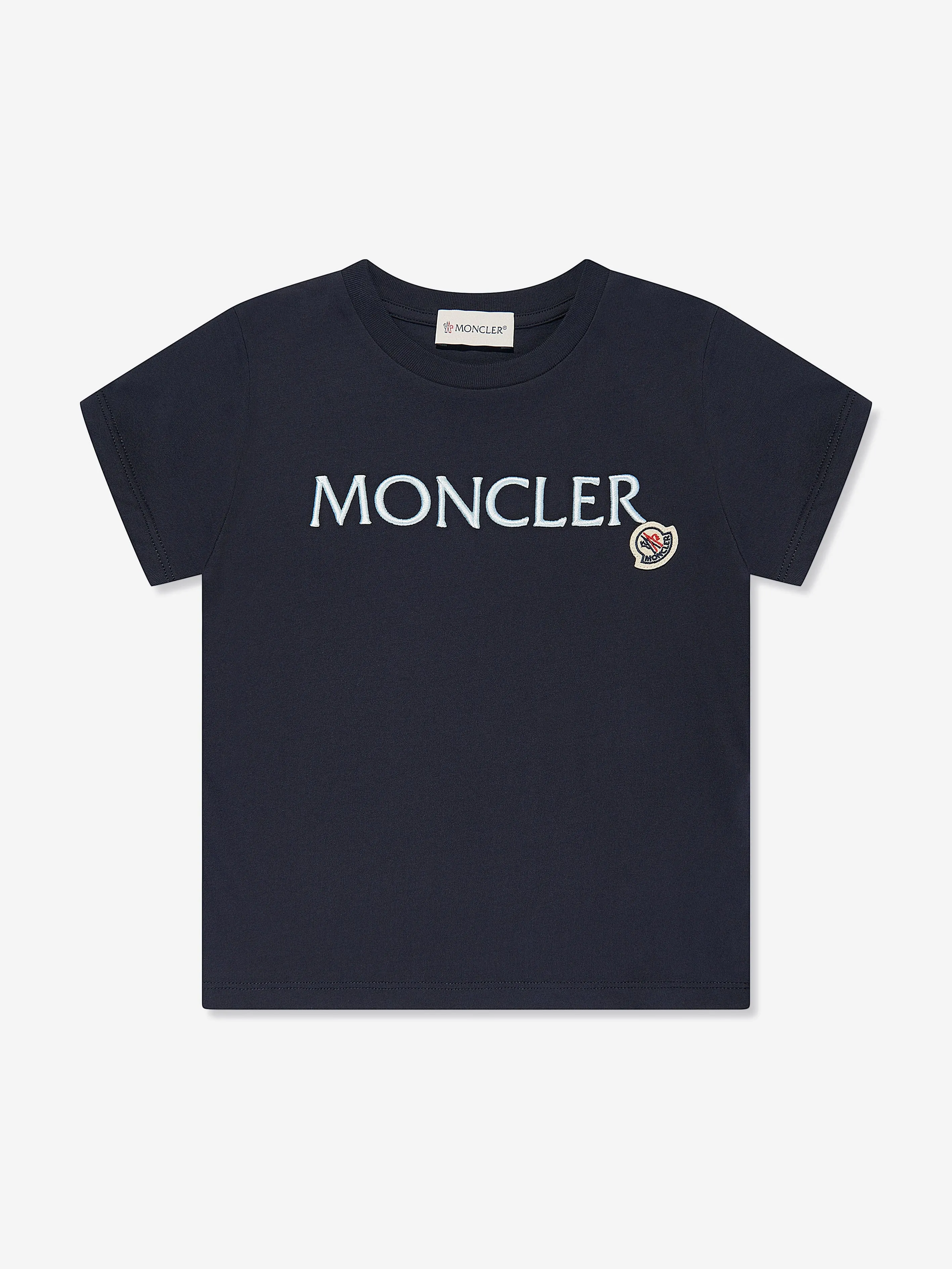 Moncler Enfant Mädchen Logo T-Shirt in Marineblau