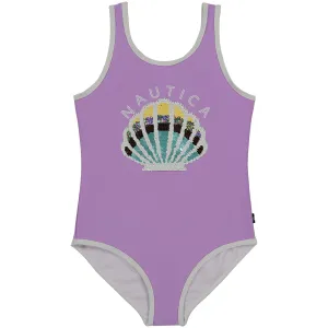 Nautica Badeanzug mit Muschelmuster für kleine Mädchen (4-6X) in der Farbe Guppy Grape