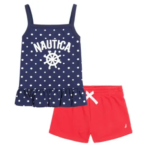 Nautica Kleinkindmädchen Tank 2-teiliges Terry Kurzarm-Set (2T-4T) Antikweiß Nautica