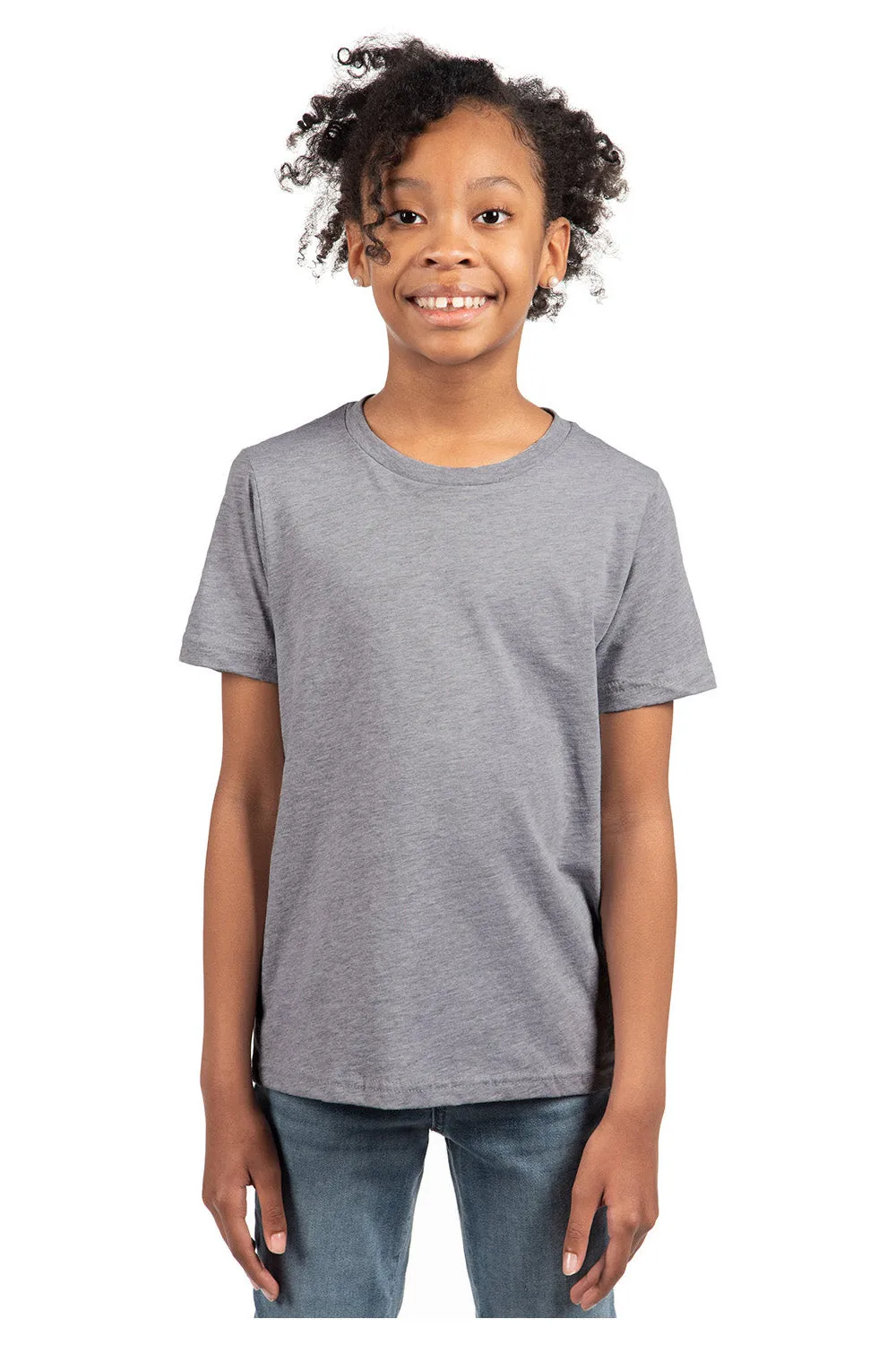 Next Level Jugend Fein-Jersey Kurzarm Rundhals T-Shirt - Meliertes Grau