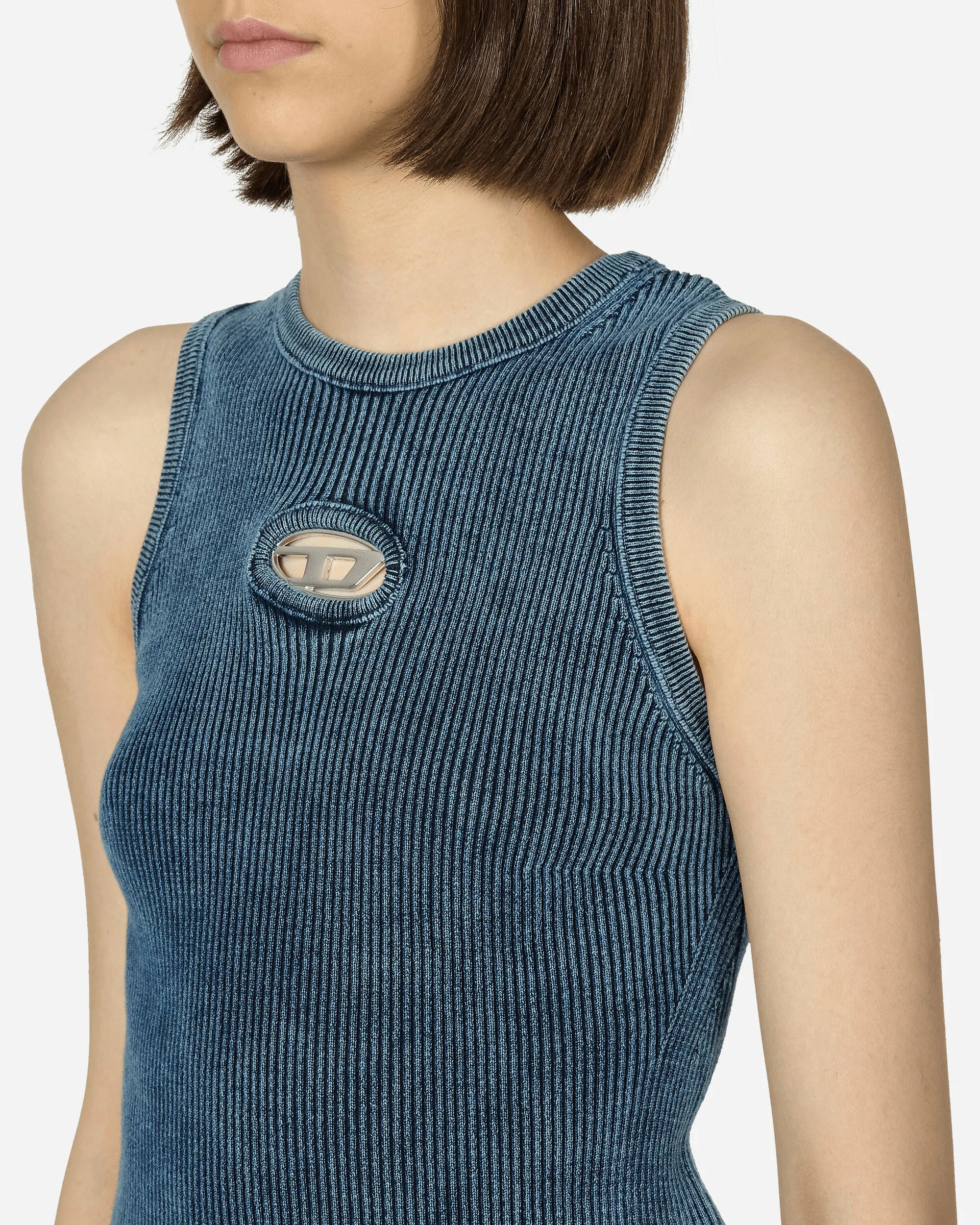 Ovaler D-Rippstrick-Tanktop Dunkelblau