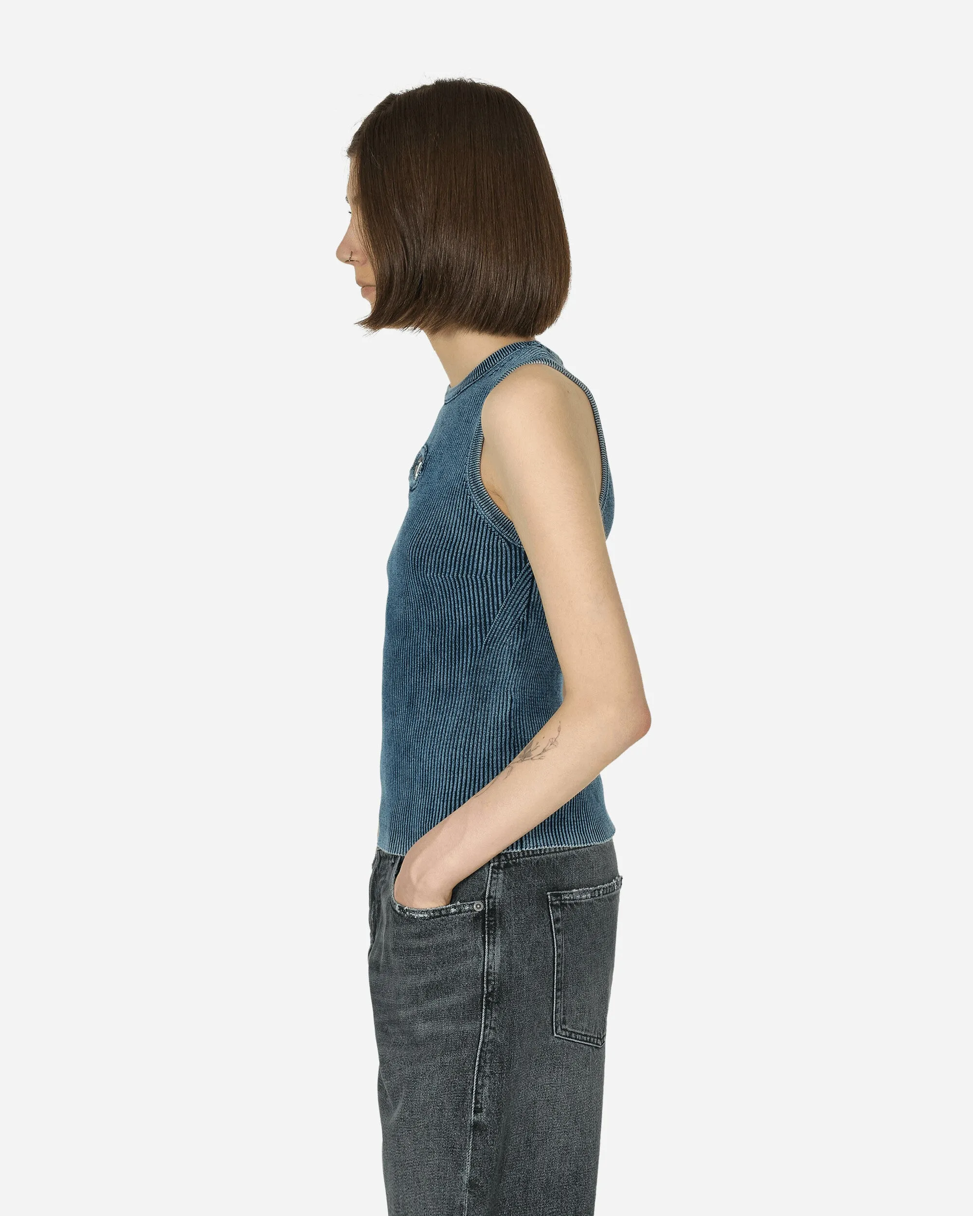 Ovaler D-Rippstrick-Tanktop Dunkelblau