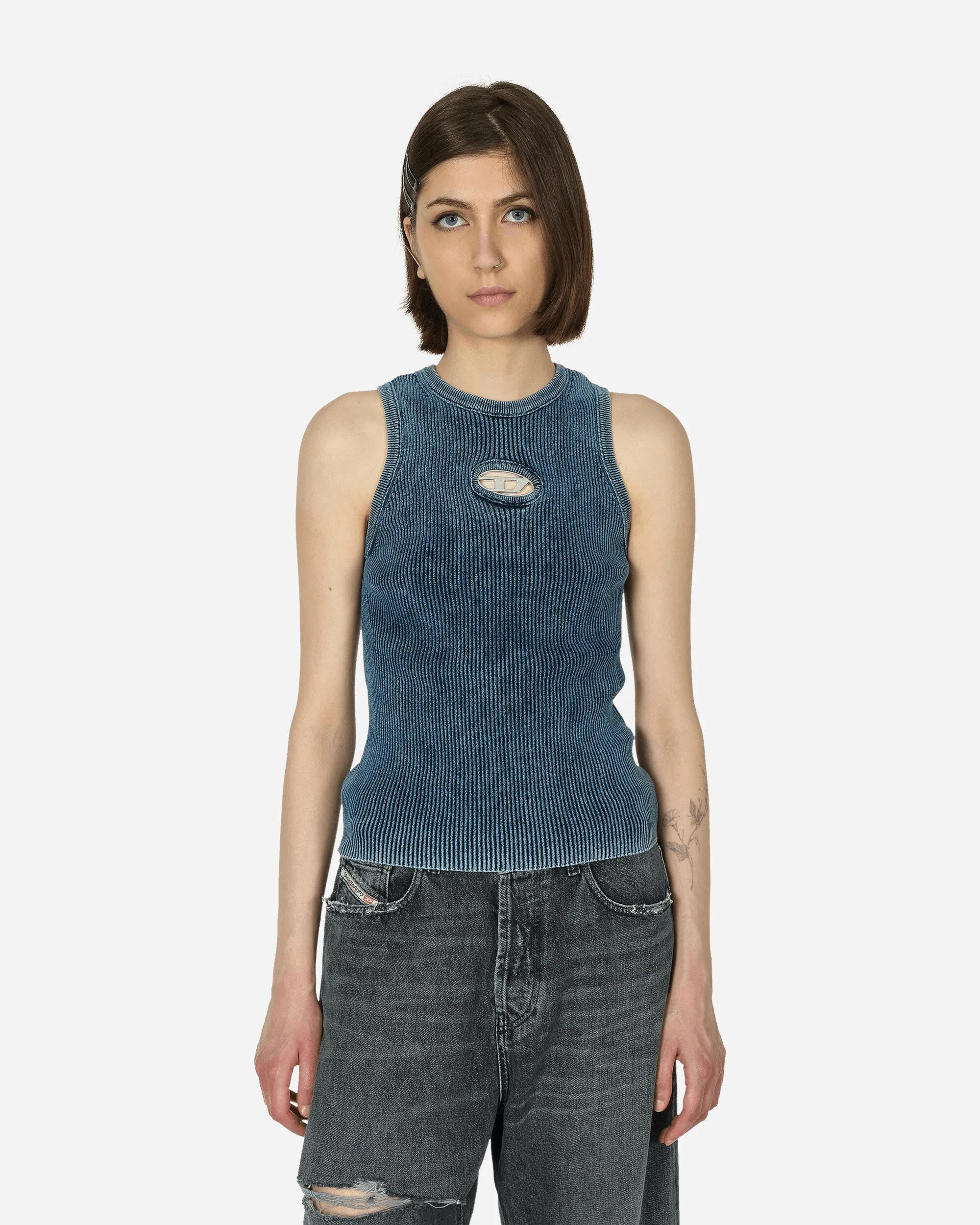 Ovaler D-Rippstrick-Tanktop Dunkelblau