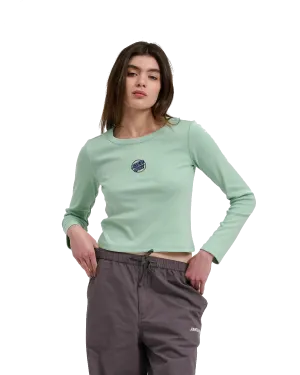 Partiell gepunktete Stickerei Langarm-T-Shirt in Blassem Salbei