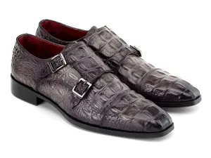 Paul Parkman Schuhe Paul Parkman Doppelmonkstrap Schuhe Krokodillederoptik in Grau