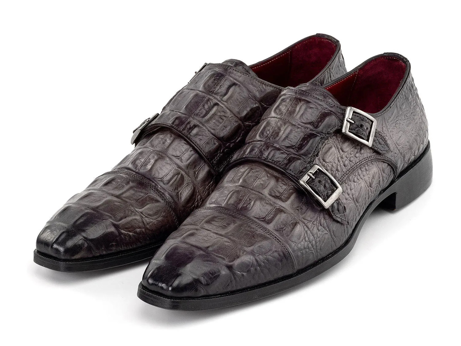 Paul Parkman Schuhe Paul Parkman Doppelmonkstrap Schuhe Krokodillederoptik in Grau
