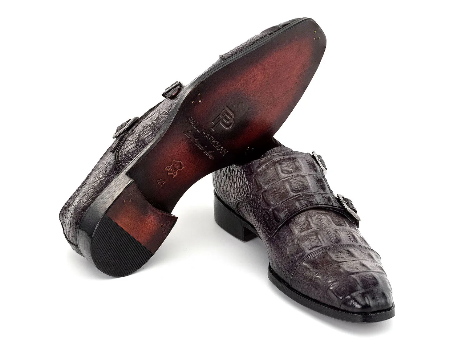 Paul Parkman Schuhe Paul Parkman Doppelmonkstrap Schuhe Krokodillederoptik in Grau