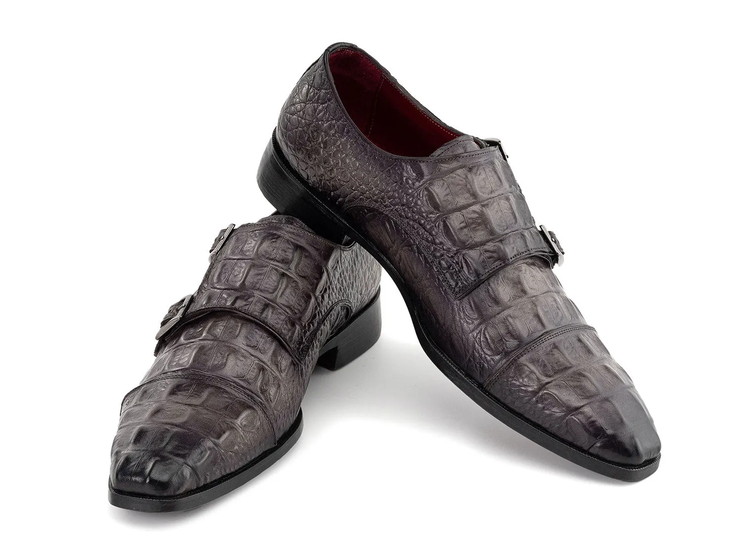 Paul Parkman Schuhe Paul Parkman Doppelmonkstrap Schuhe Krokodillederoptik in Grau