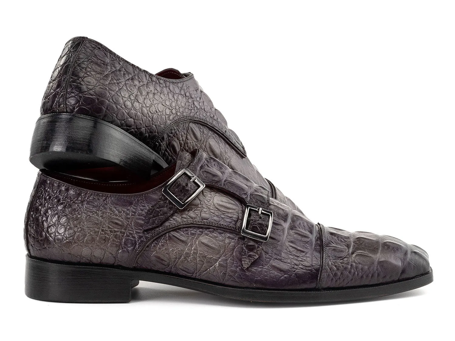 Paul Parkman Schuhe Paul Parkman Doppelmonkstrap Schuhe Krokodillederoptik in Grau