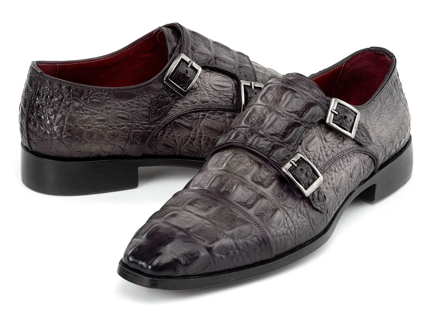 Paul Parkman Schuhe Paul Parkman Doppelmonkstrap Schuhe Krokodillederoptik in Grau