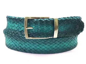 Paul Parkman Shoes Paul Parkman Men's Woven Leather Belt in Turquoise