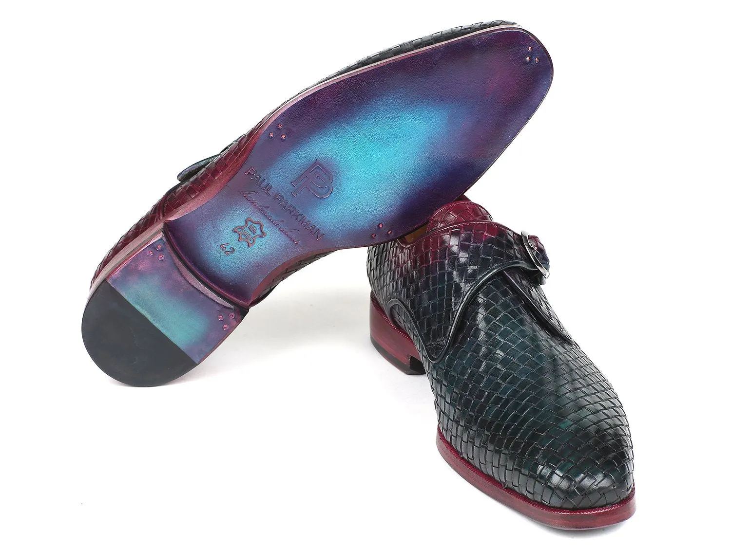 Paul Parkman Schuhe Paul Parkman Herren Geflochtene Leder Single Monkstraps in Lila & Grün