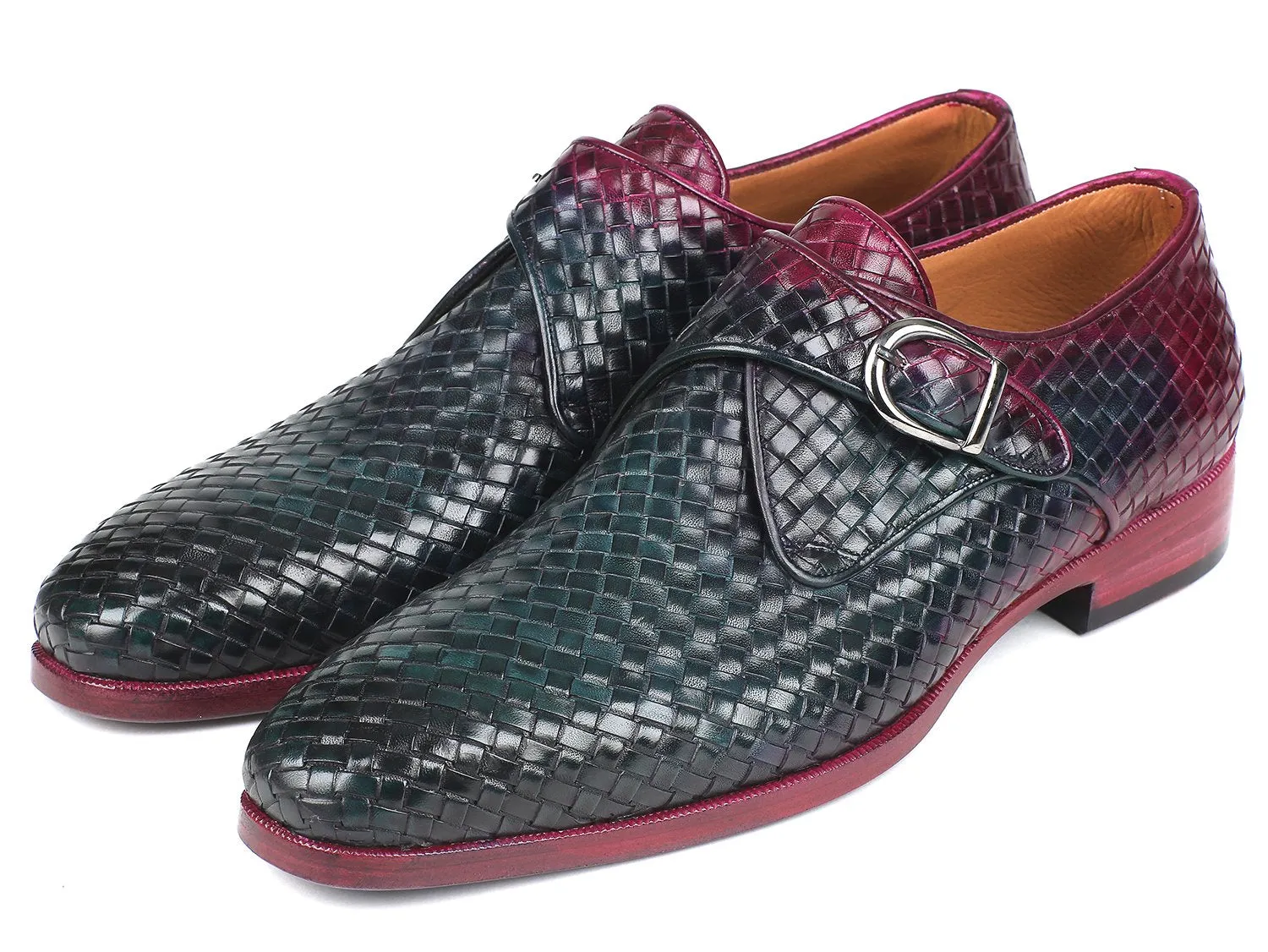 Paul Parkman Schuhe Paul Parkman Herren Geflochtene Leder Single Monkstraps in Lila & Grün